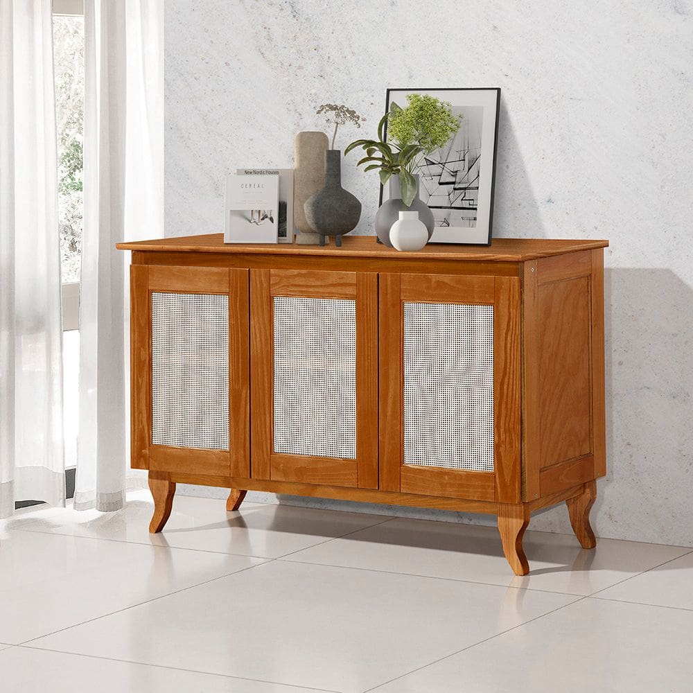 Buffet Aparador Madeira Vintage Tela Deltan 3 Portas - Castanho
