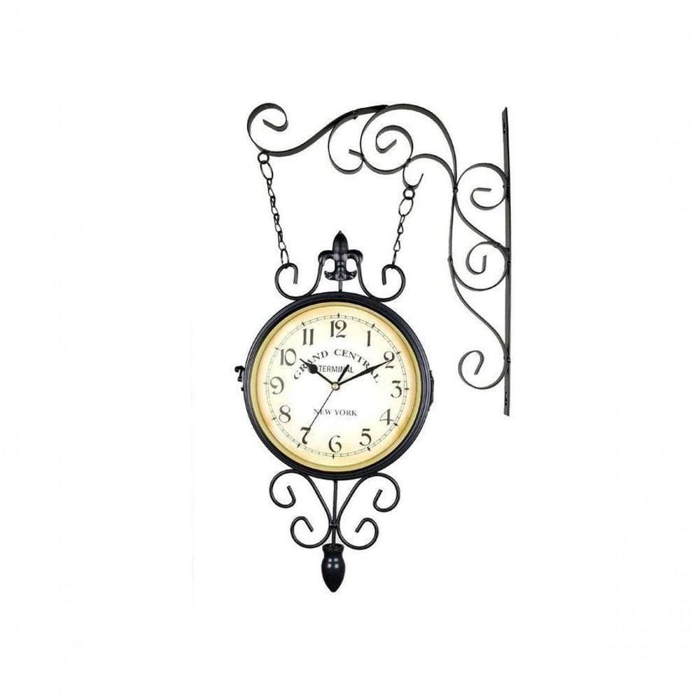Relógio Estação Retrô Dupla Face Decoração Preto New York