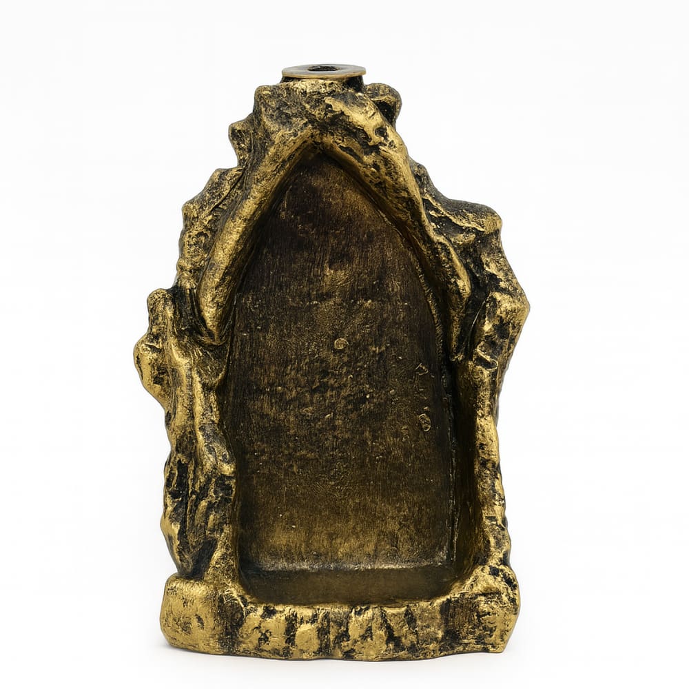 Incensário Cascata Gruta Dourado 14 cm em Resina