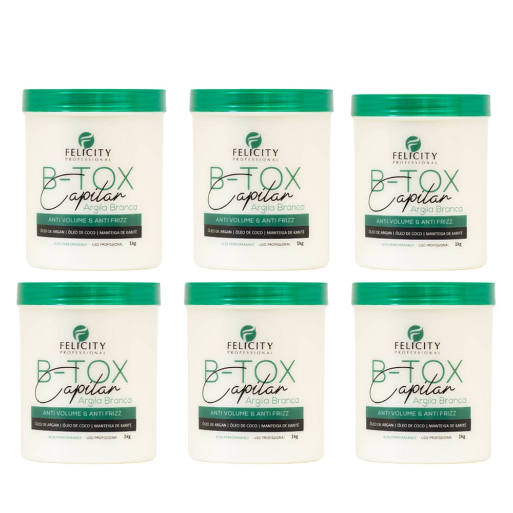 Kit C/6  B-Tox Capilar Argila Branca Organico Felicity 6x1k