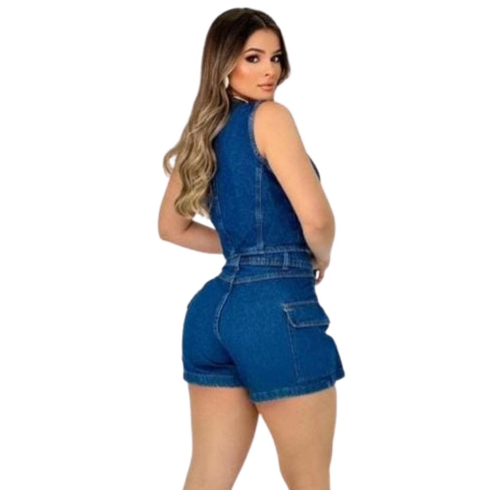 Conjunto Jeans Colete E short Saia Cargo Cintura Alta