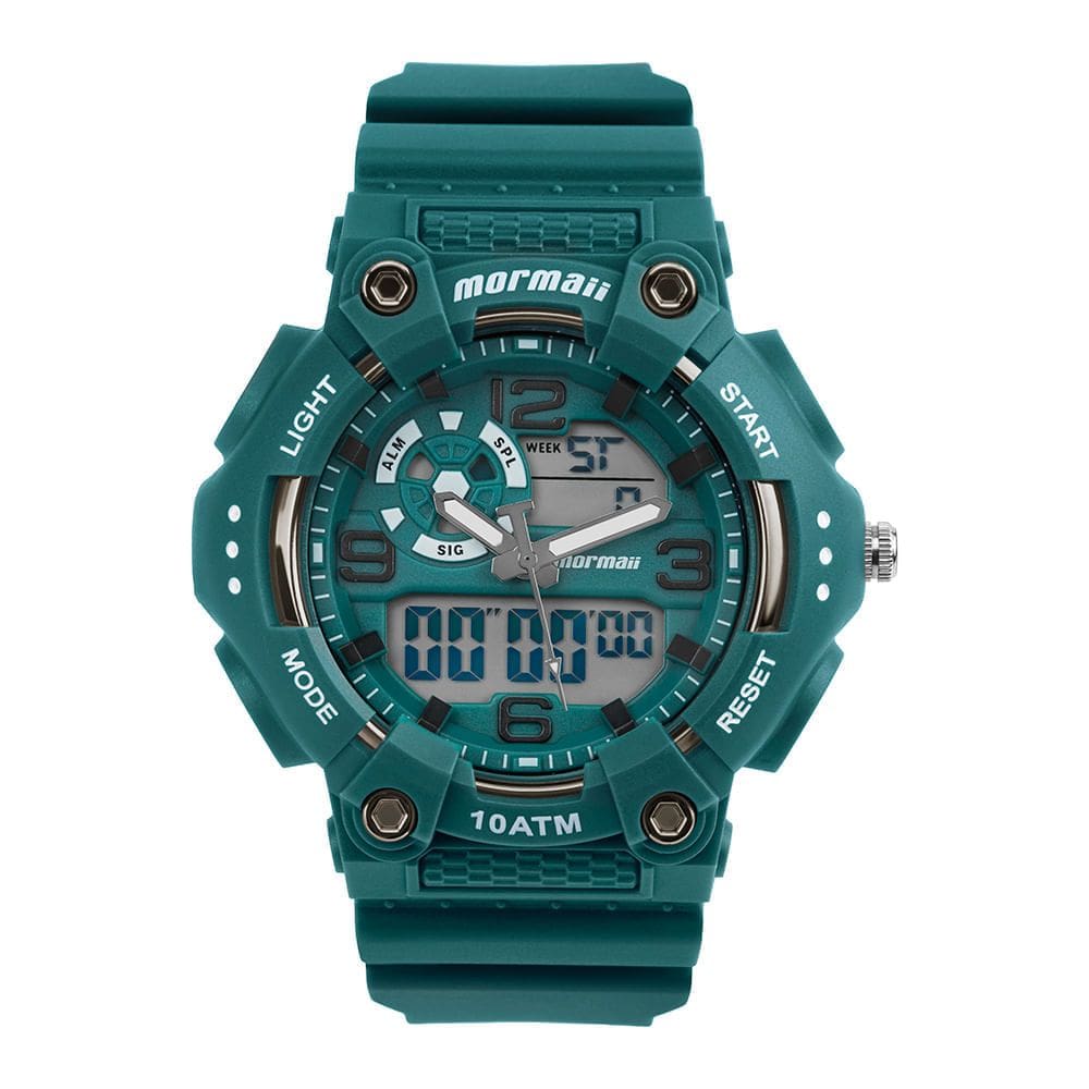 Relógio MORMAII masculino anadigi verde branco MO0626/8A
