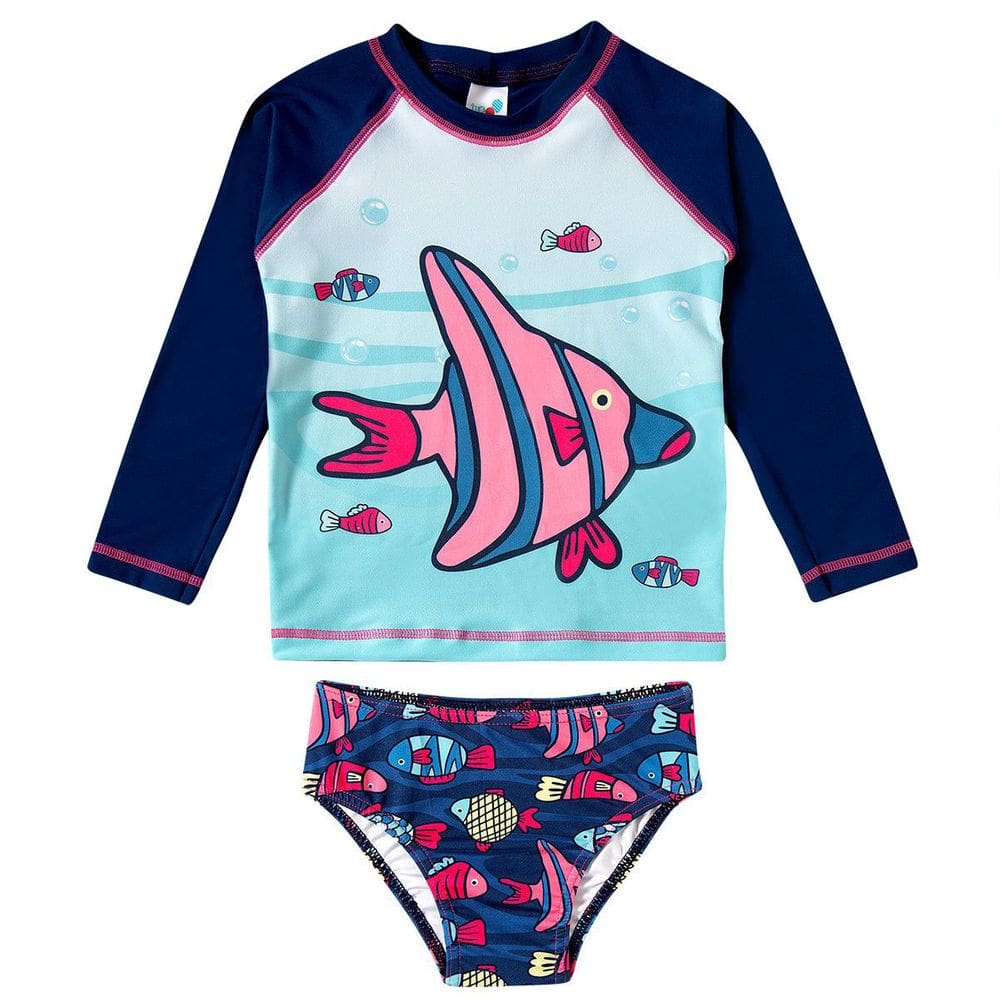 Conjunto Praia Infantil Proteção UV Peixes Marinho Tip Top