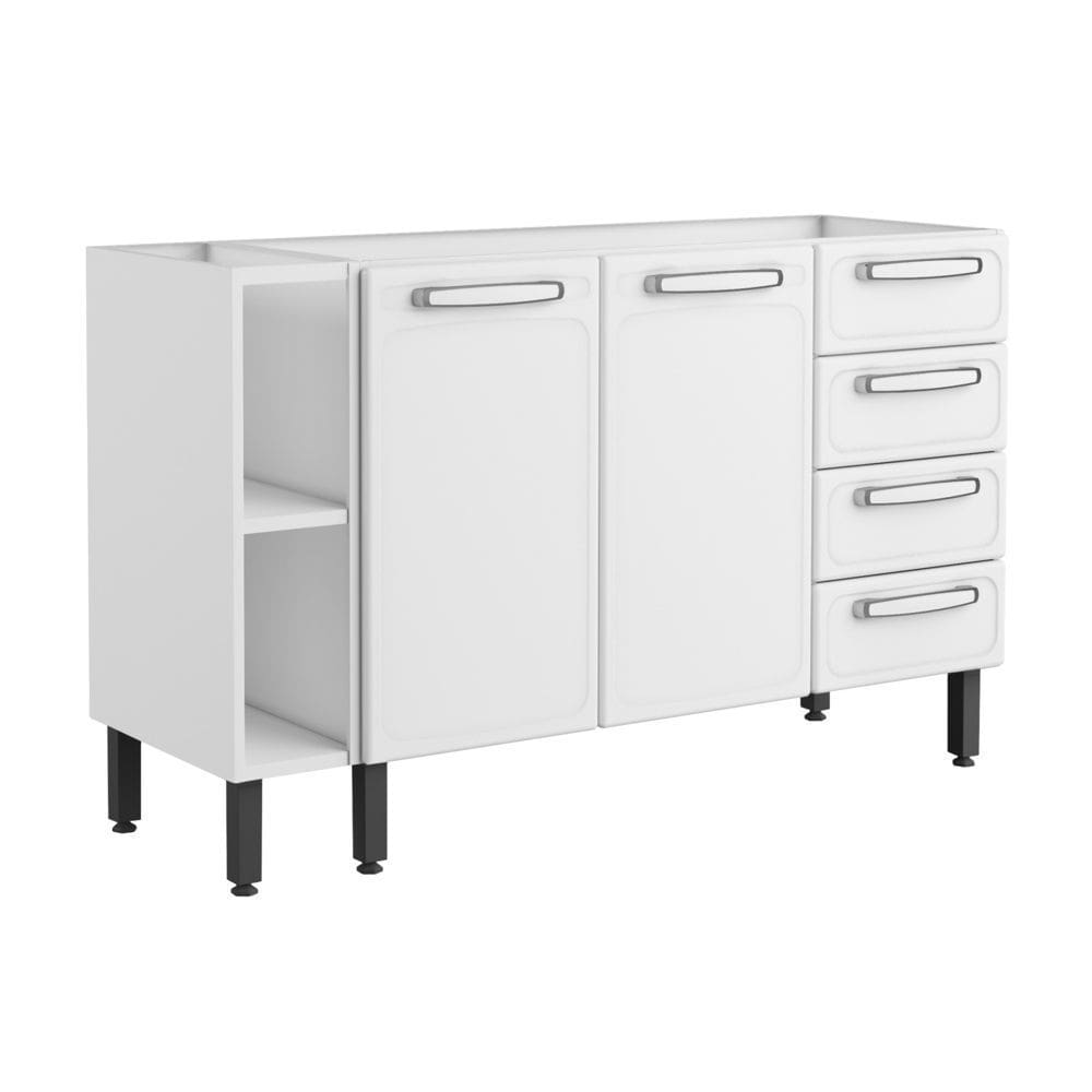 Balcão Cozinha Evidence Bertolini 1.40 Mt 100% Aço - 2 Portas- 4 Gavetas - Branco