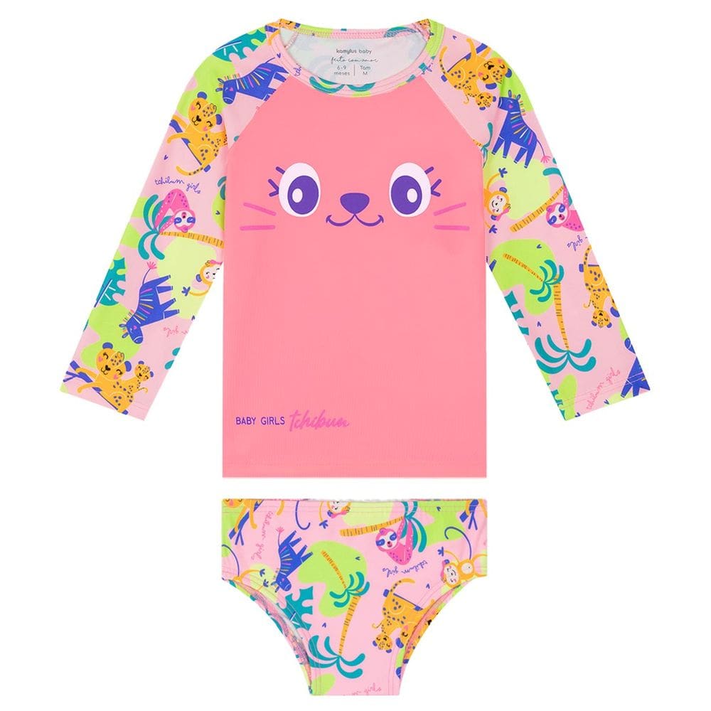 Conjunto Praia Bebê Proteção UV50+ Safari Rosa Kamylus