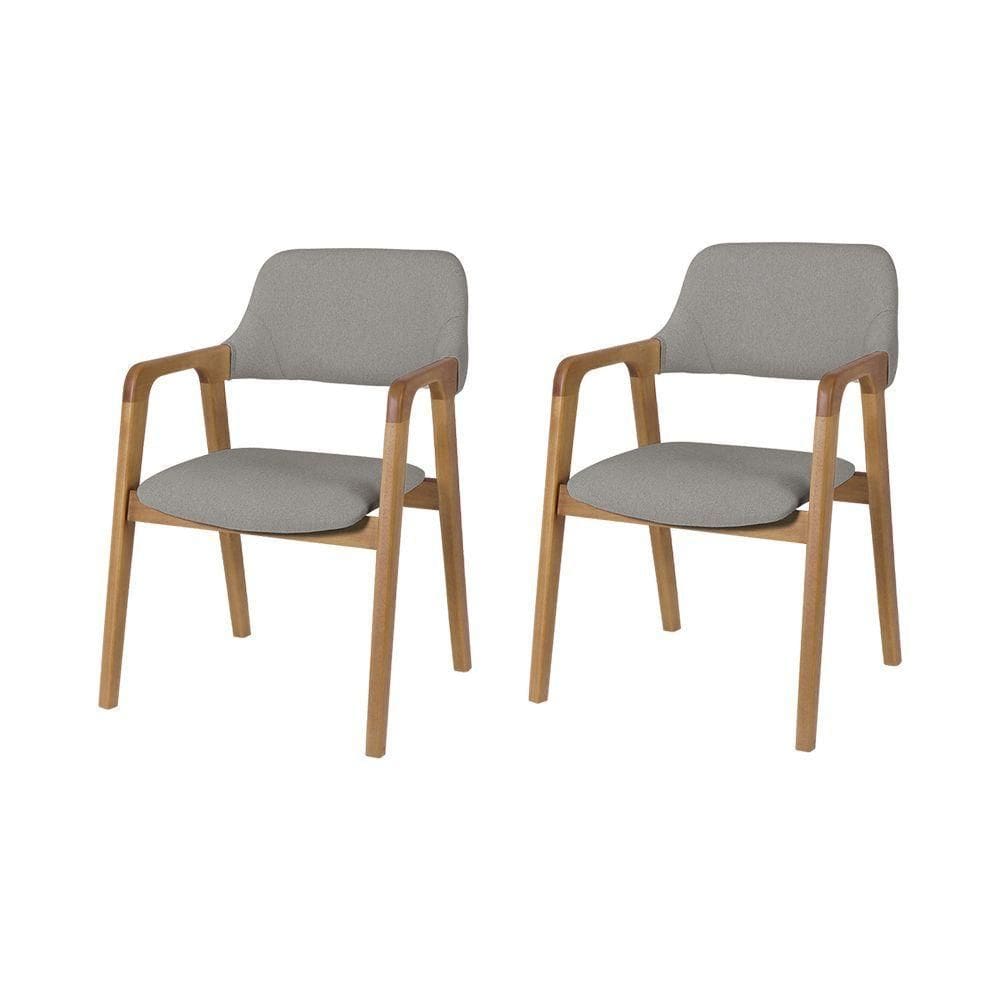 Conjunto 2 Cadeiras De Jantar Ruth Estrutura Em Madeira Maciça Estilo Retrô Linho Cinza