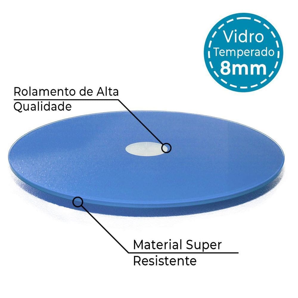 Prato Giratório Vidro Temperado 8Mm Azul 60Cm