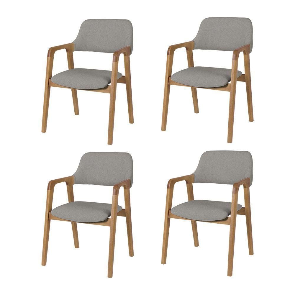 Kit 4 Cadeiras De Jantar Ruth Estrutura Em Madeira Maciça Estilo Retrô Linho Cinza