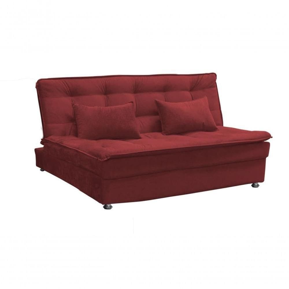 Sofá Cama Casal 3 Lugares Reclinável Com Pillow Top 1,80 Larg Penélope Matrix Veludo Vinho