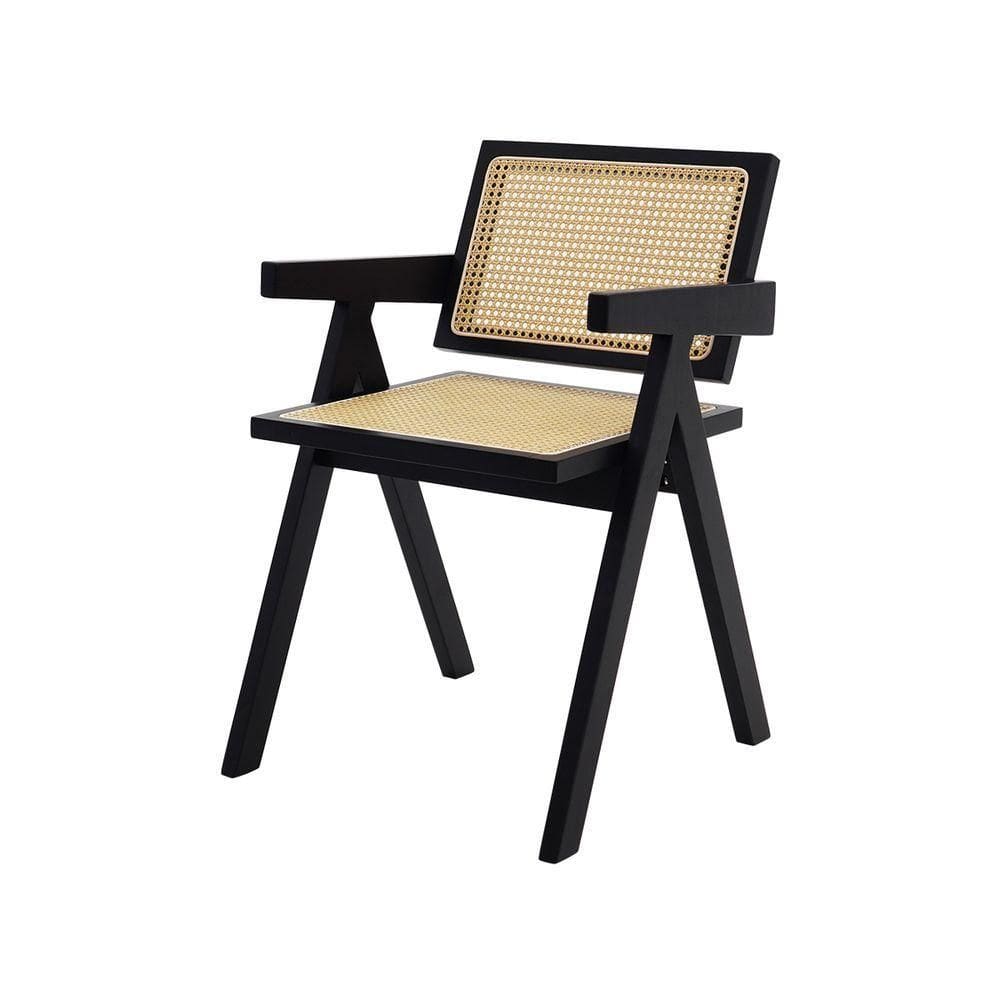 Cadeira Com Assento E Encosto Em Rattan Natural E Base De Madeira