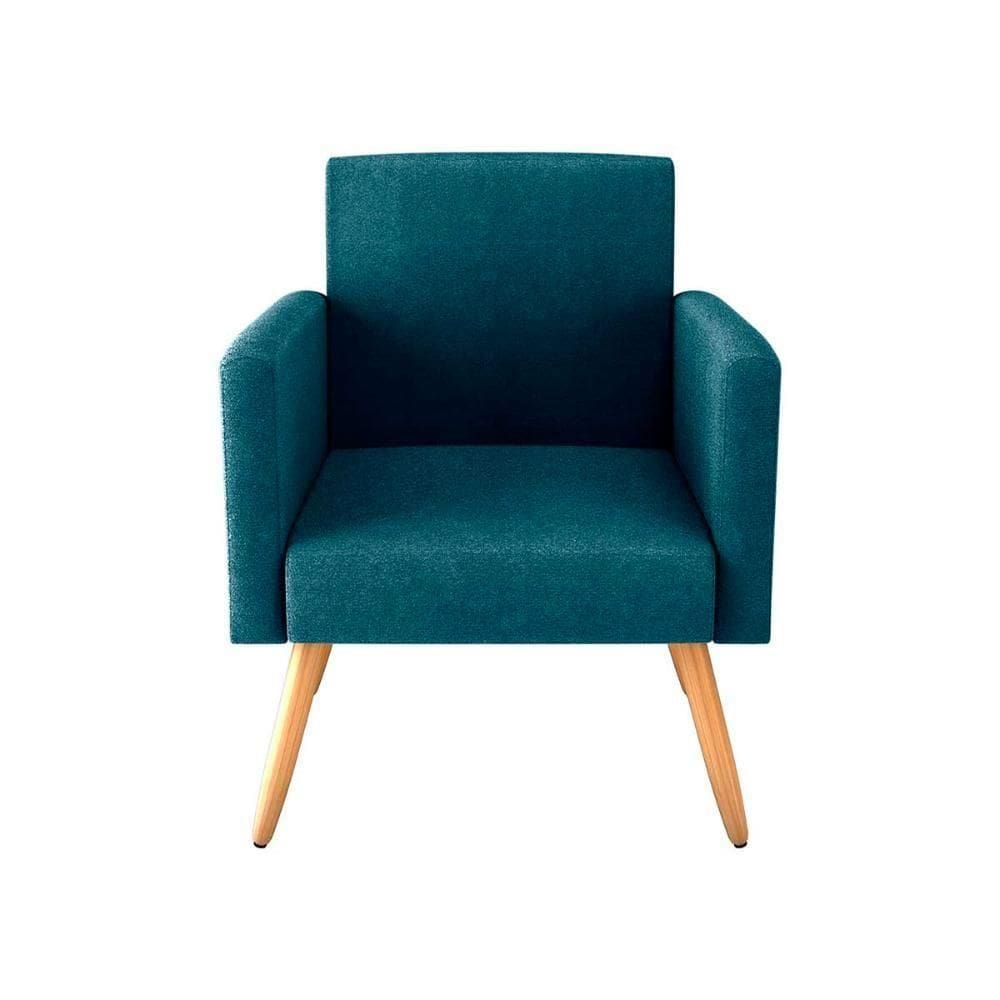 Kit 2 Poltronas Decorativas E Puff Decorativo Pés Palito Dallas Matrix Veludo Turkey Petróleo