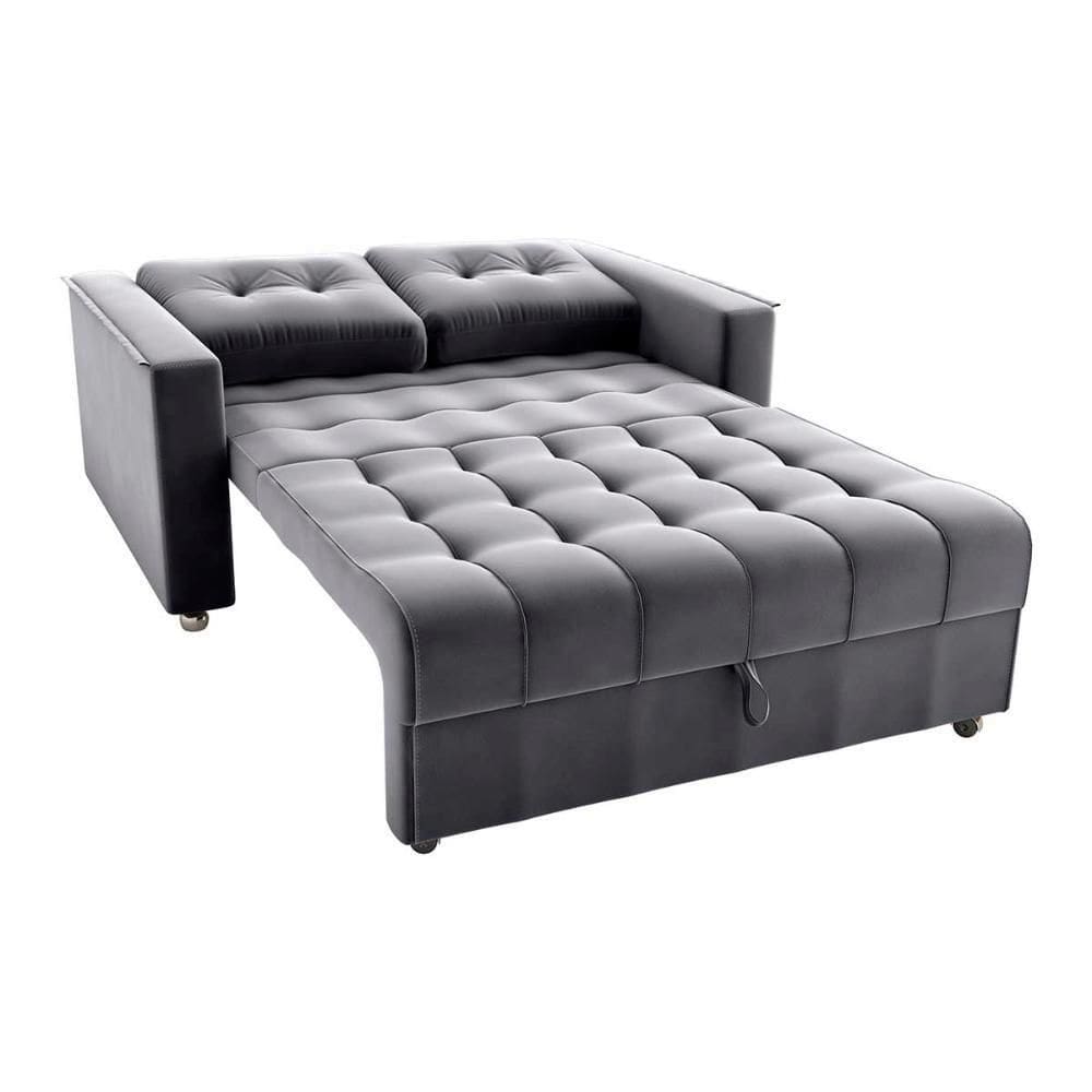 Sofá Cama Reclinável 2 Lugares Com Almofadas 140 Lag Drika Matrix Veludo Cinza