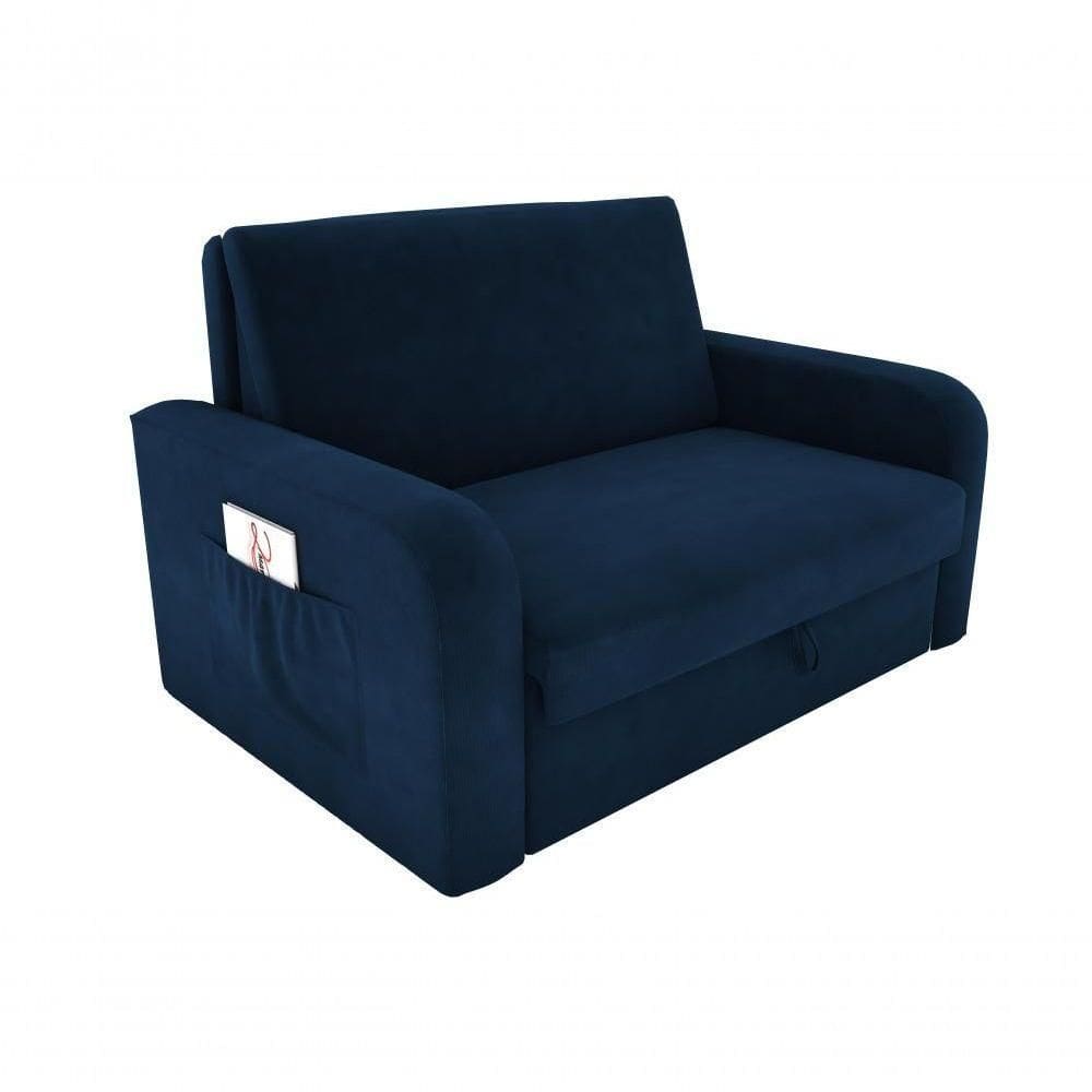 Sofá Cama 2 Lugares Compacto Com Baú 145 Larg Daiane Matrix Suede Azul
