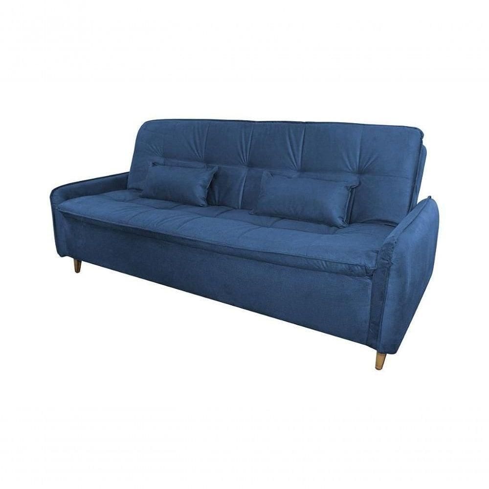 Sofá Cama 3 Lugares Casal Premium Reclinável Com Almofadas 2,06 Larg Donna Matrix Suede Azul