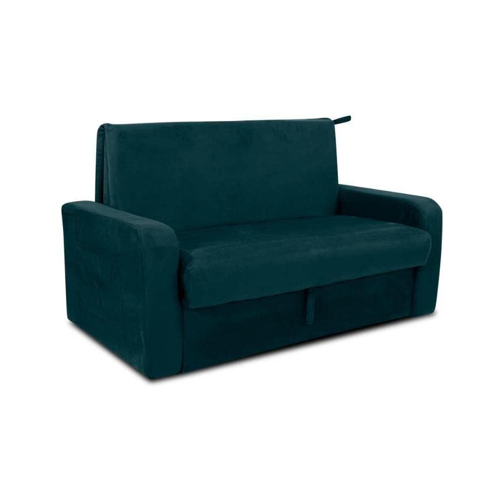 Sofá Cama 2 Lugares Compacto Com Baú 145 Larg Daiane Matrix Suede Petróleo