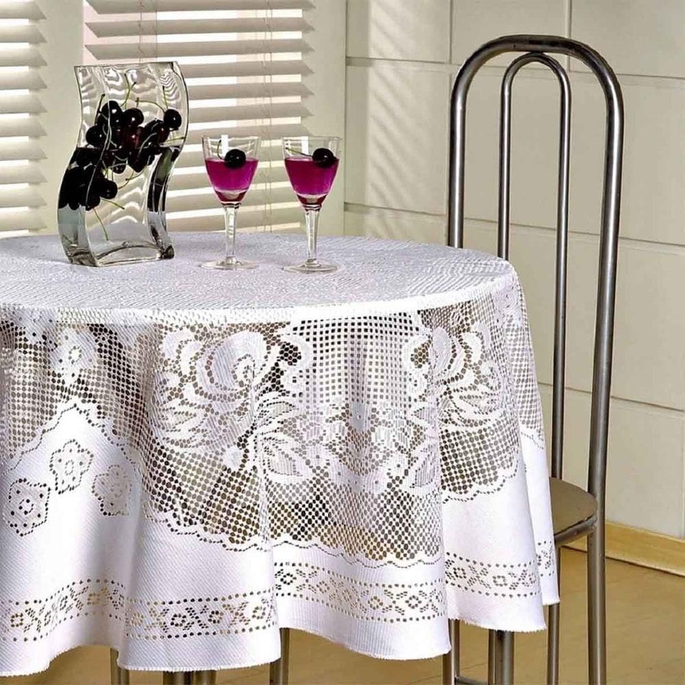 Toalha De Mesa Renda Jacquard Redonda 1,6m (4 Lugares)