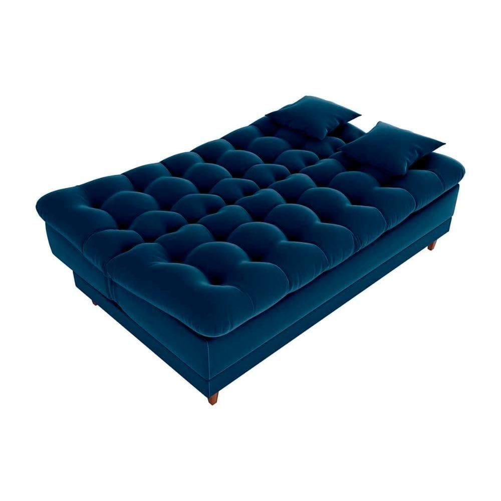 Sofá Cama 3 Lugares Casal Confortável 1,85 Larg Duda Matrix Veludo Azul