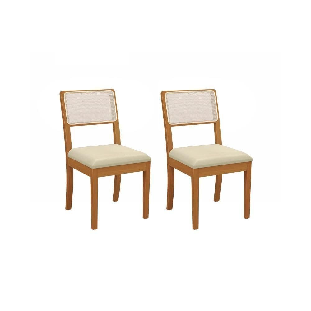 Par De Cadeiras Em Madeira Maciça Kappesberg Lola Linho Areia E Tela Bege