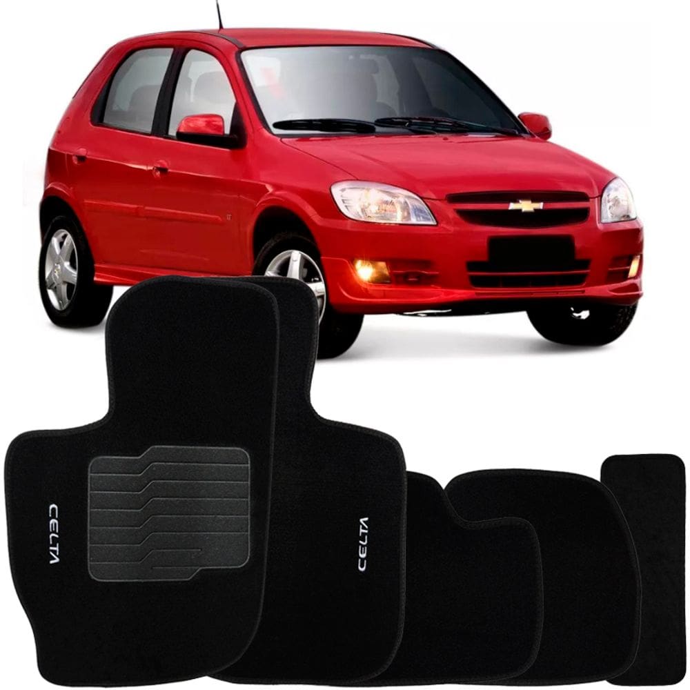 Tapete Carpete Celta 2002 à 2018 Preto Logo Bordado Jogo 5 Peças Personalizado Automotivo