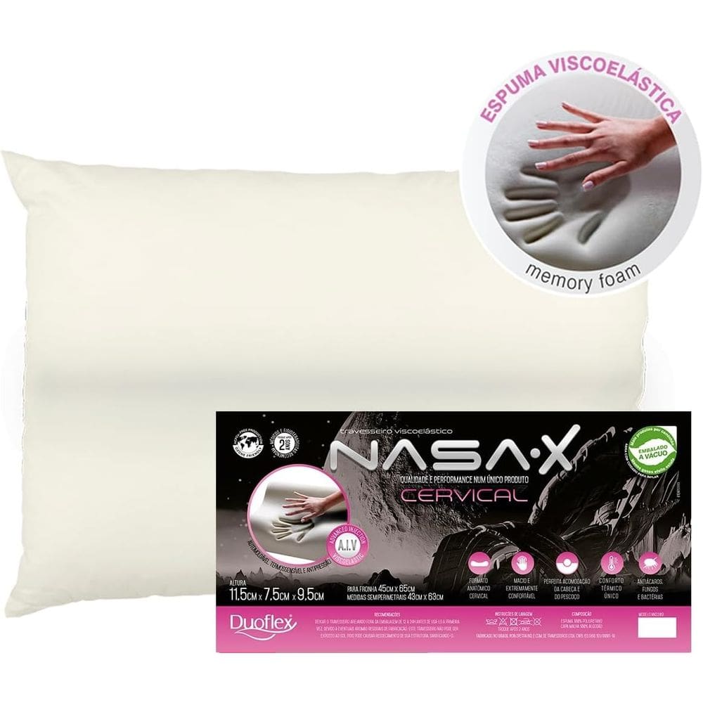 Travesseiro Nasa X Viscoelástico 45x65cm Cervical Duoflex