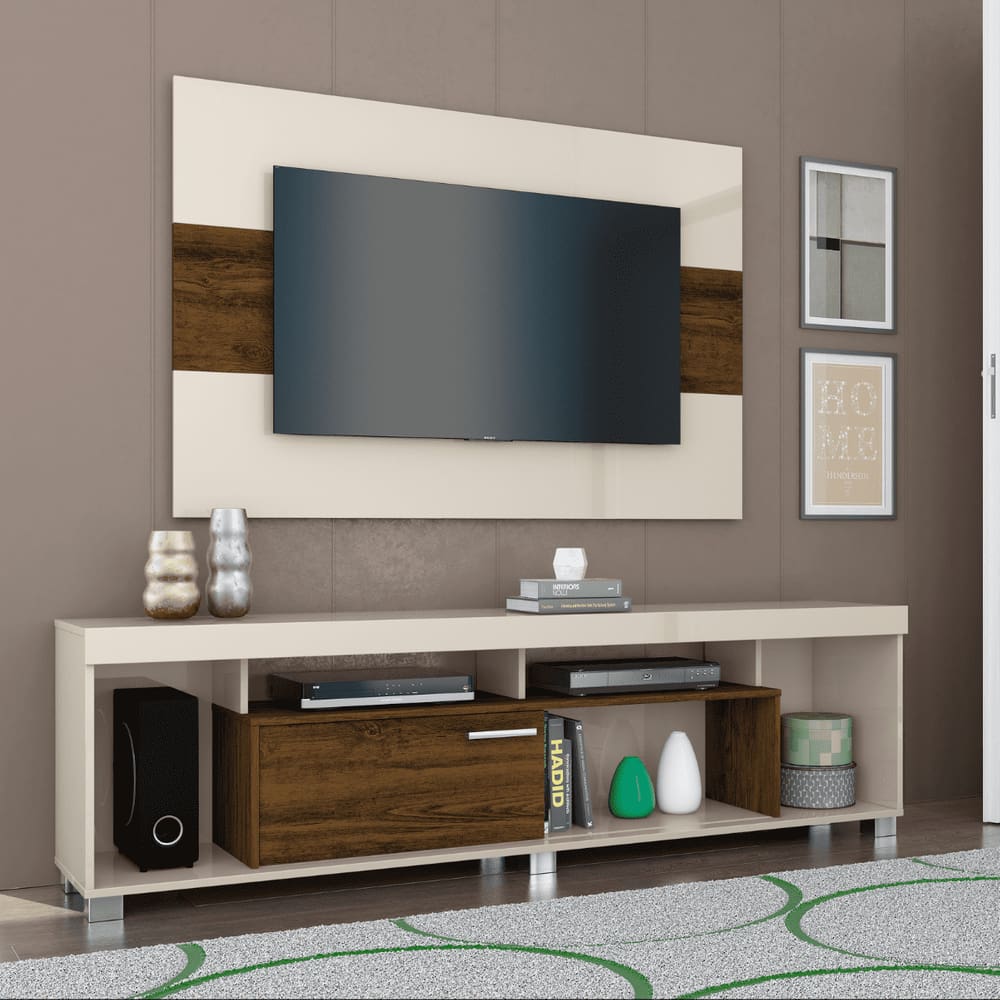 Combo Tomaz Rack e Painel Para TV 65”  Off White Savana