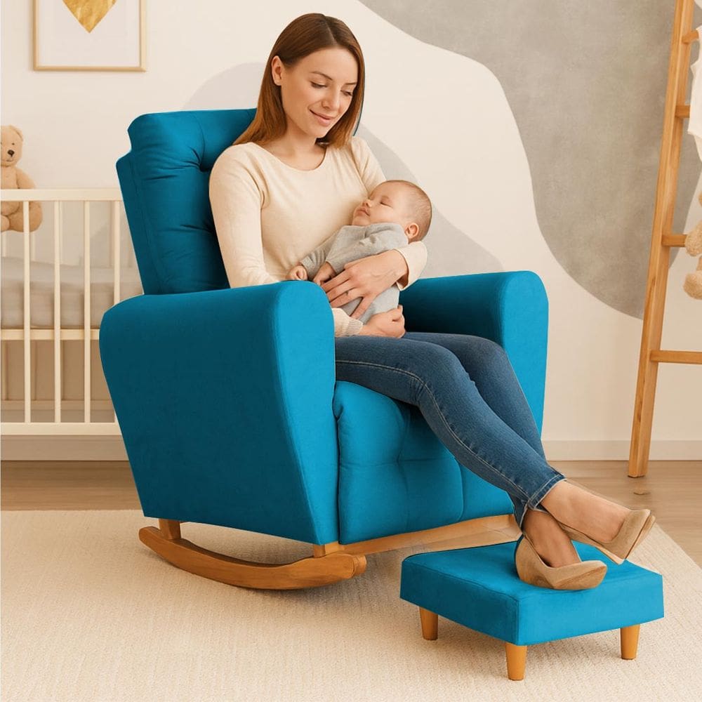 Poltrona Amamentação Base Balanço Cecilia Turquesa
