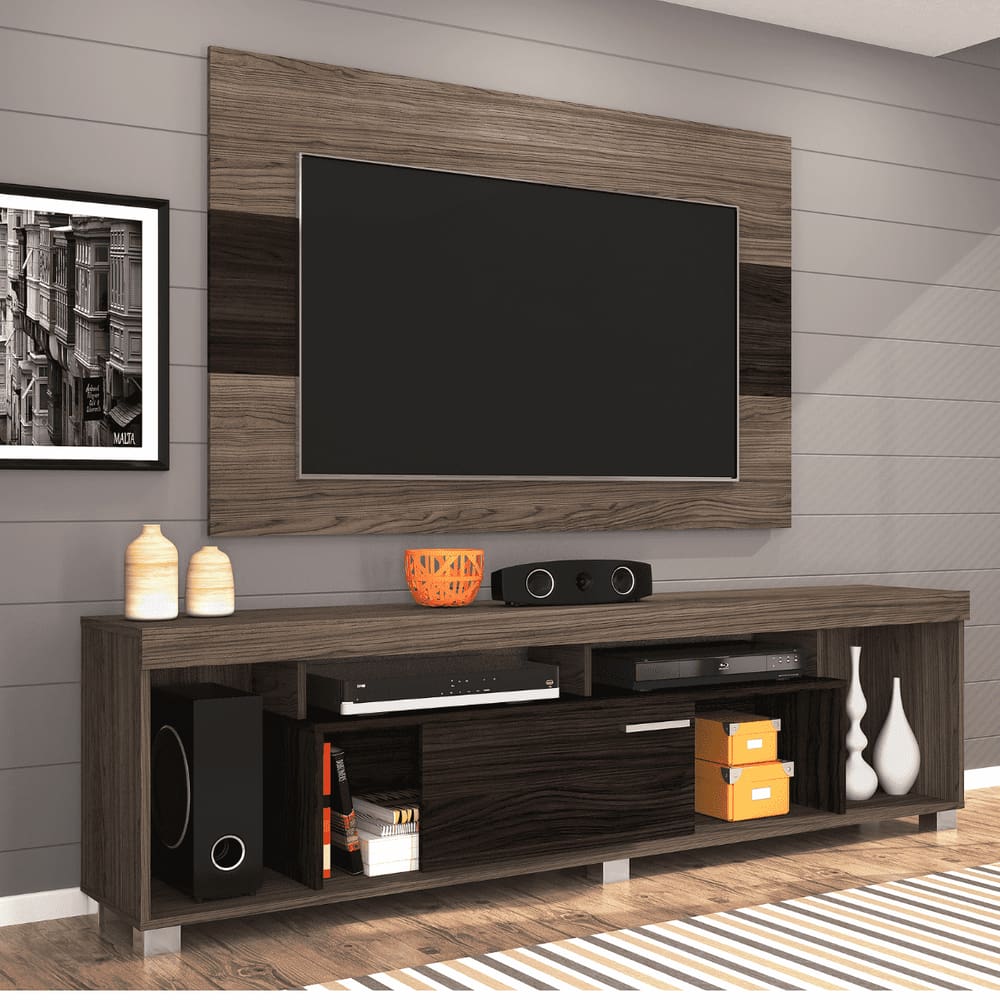 Rack com Painel  Para TV  65 ” Tomaz Amêndoa/Ebano