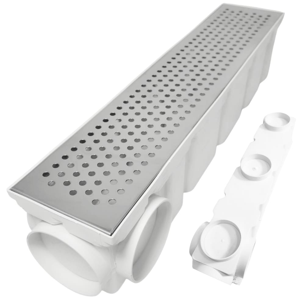 Ralo Quintal 10x50 Inox Perfurado Coletor Branco Saídas 75mm Borda de Piscina