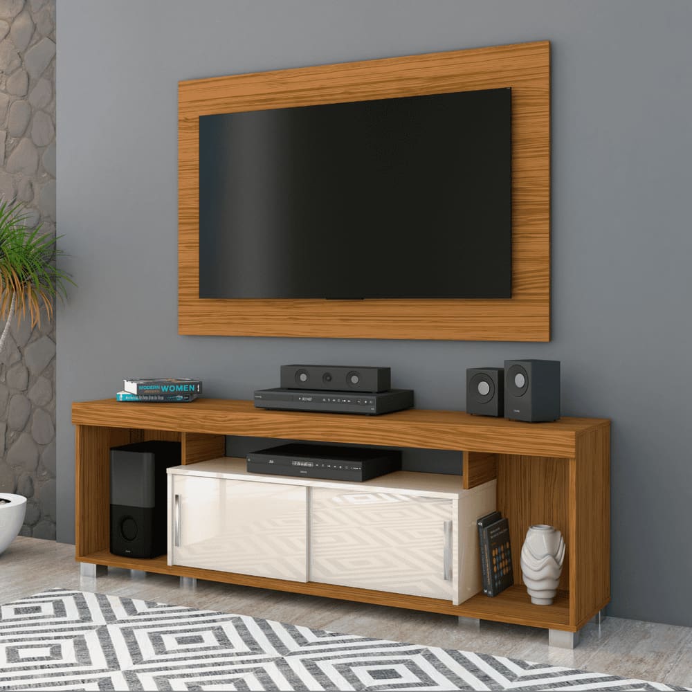 Combo Pierre Naturale/Off White Rack e Painel TV55””  Sala de Estar