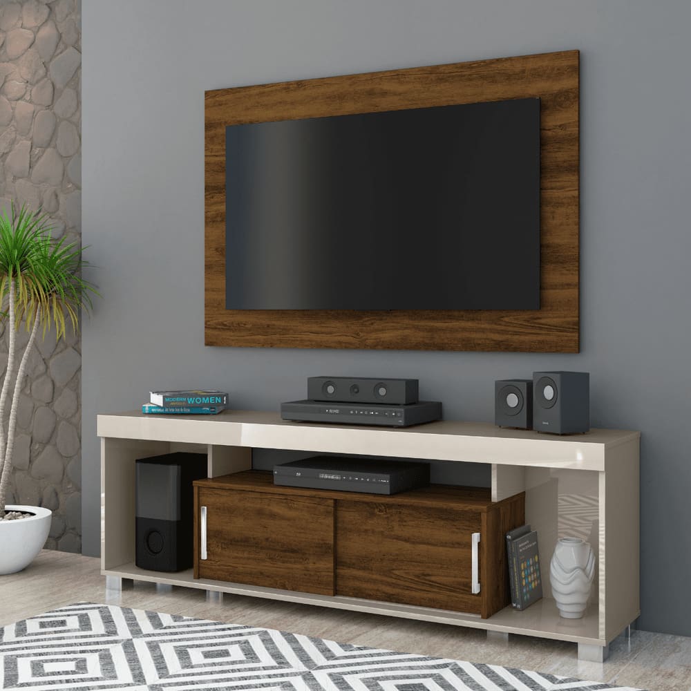 Combo Pierre Off White/Savana Rack e Painel TV 55””