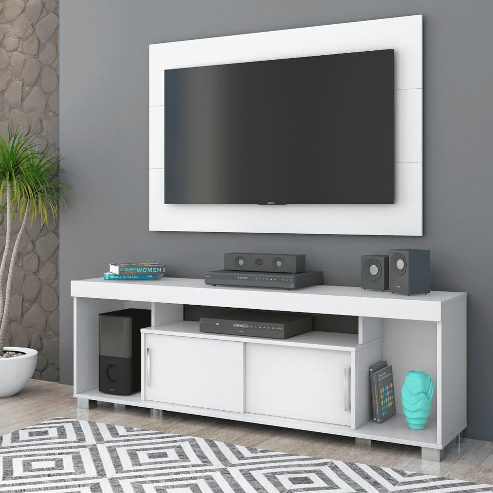 Combo Pierre Branco Rack e Painel TV até 55” Sala de Estar