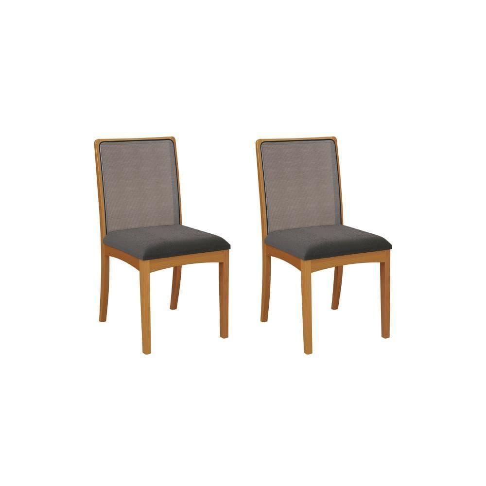 Par De Cadeiras Em Madeira Maciça Kappesberg Lara Boucle Chumbo E Tela Chumbo
