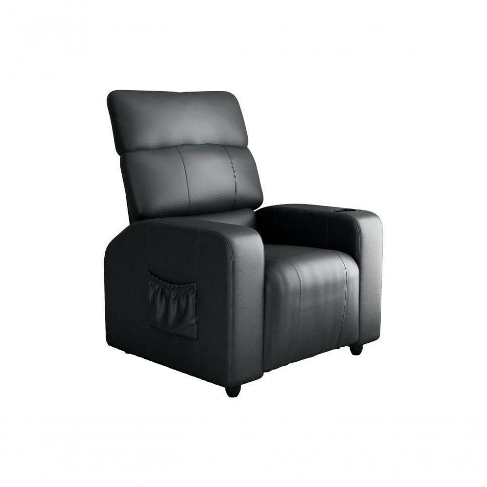 Poltrona Do Papai Reclinável Com Porta Copos Pulse Matrix Sintetico Preto