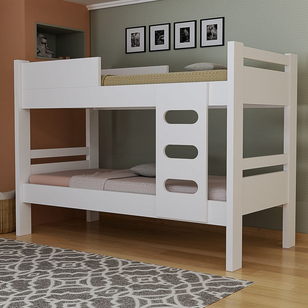 Beliche Solteiro Infantil Para Quarto Compacto Com Escada + 2 Colchões Inclusos