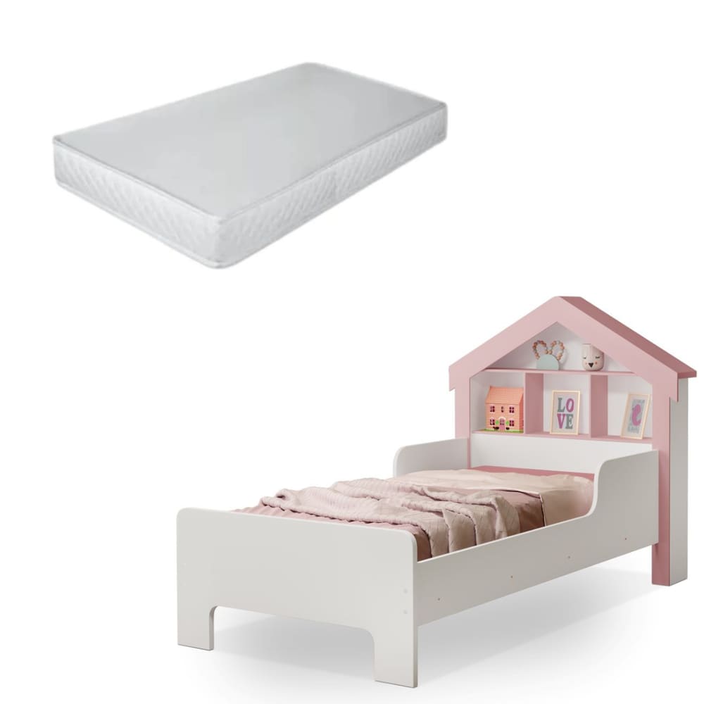 Cama Infantil Casinha Solteiro Com Nichos Decorativos E Colchão