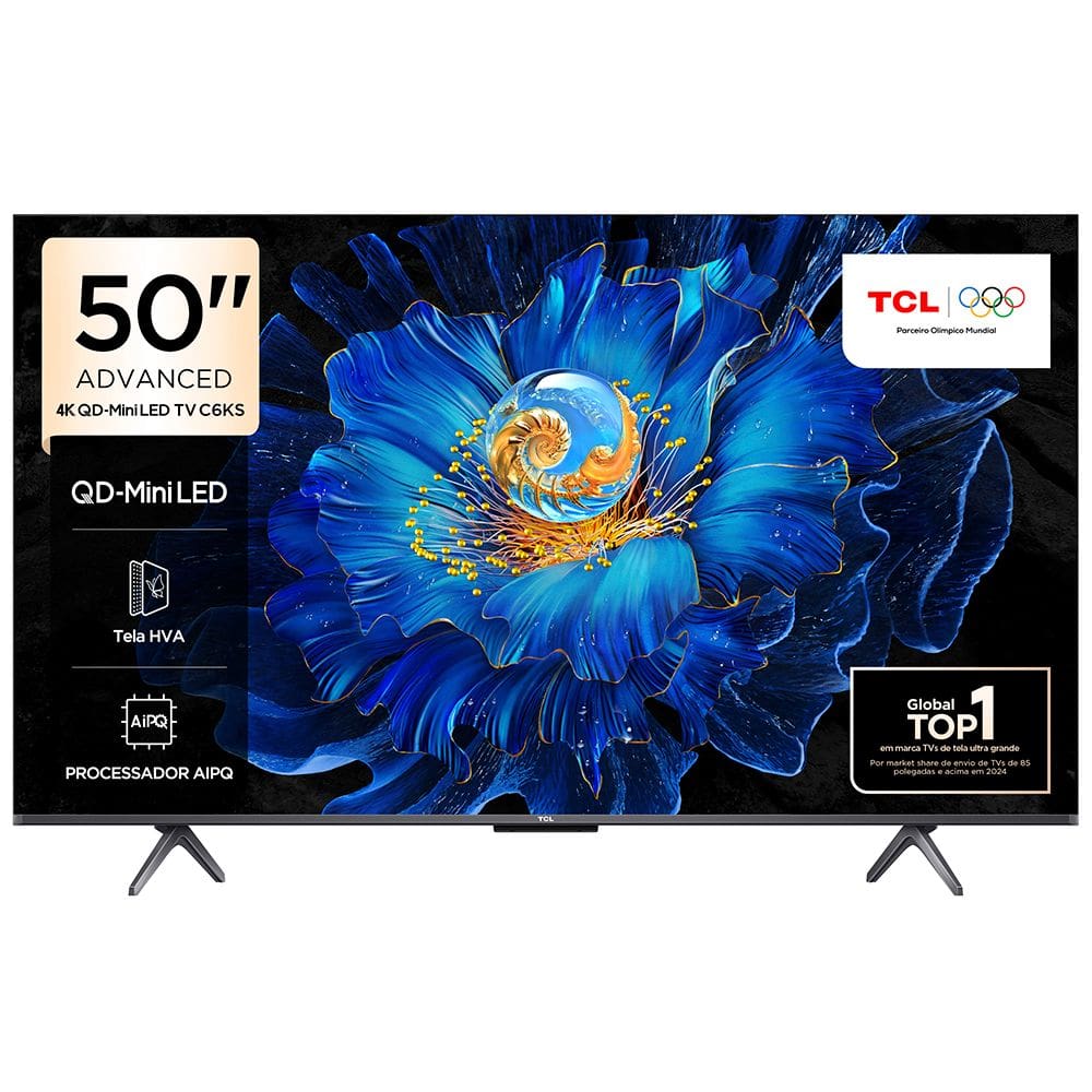 Smart TV TCL 50” QD-Mini LED 4K Android TV WiFi Bluetooth 3 HDMI Google TV 60 Hz HDR10+ 50C6KS
