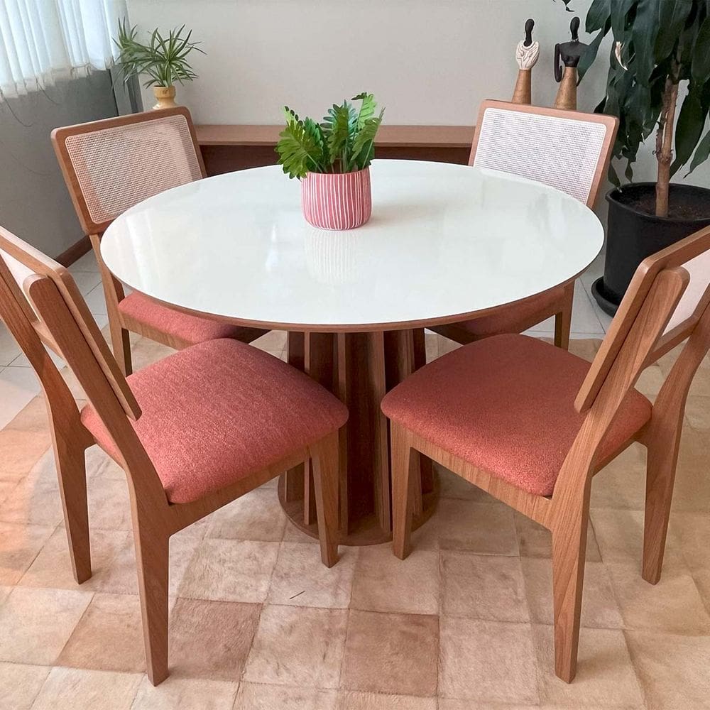 Conjunto Mesa de Jantar com 4 Cadeiras de Tela Freijó OFF Write  100% MDF Veronese