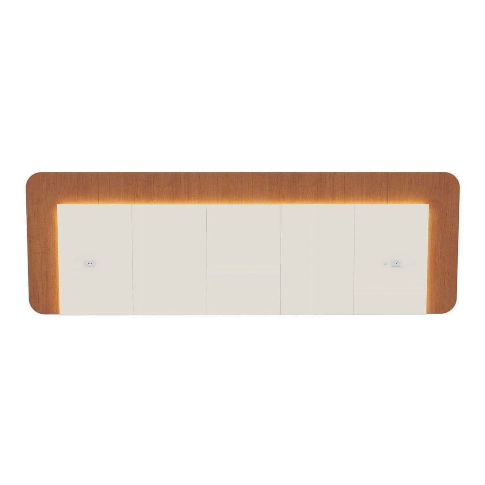 Cabeceira Casal Queen 272cm com Led 3000k e Tomadas 100% Mdf Padrão Planejados Mabel Off White / Castanho