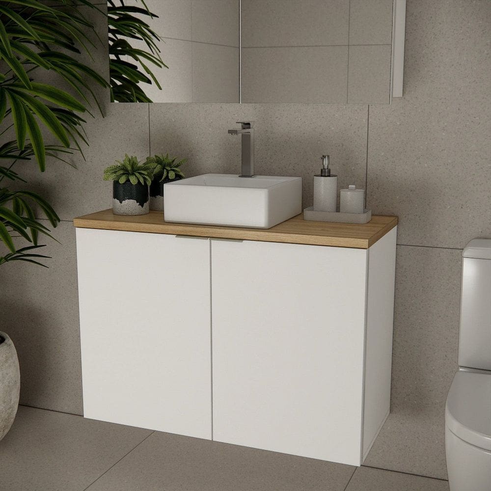 Gabinete de Banheiro 90cm X 65cm Marrom Branco / Carvalho