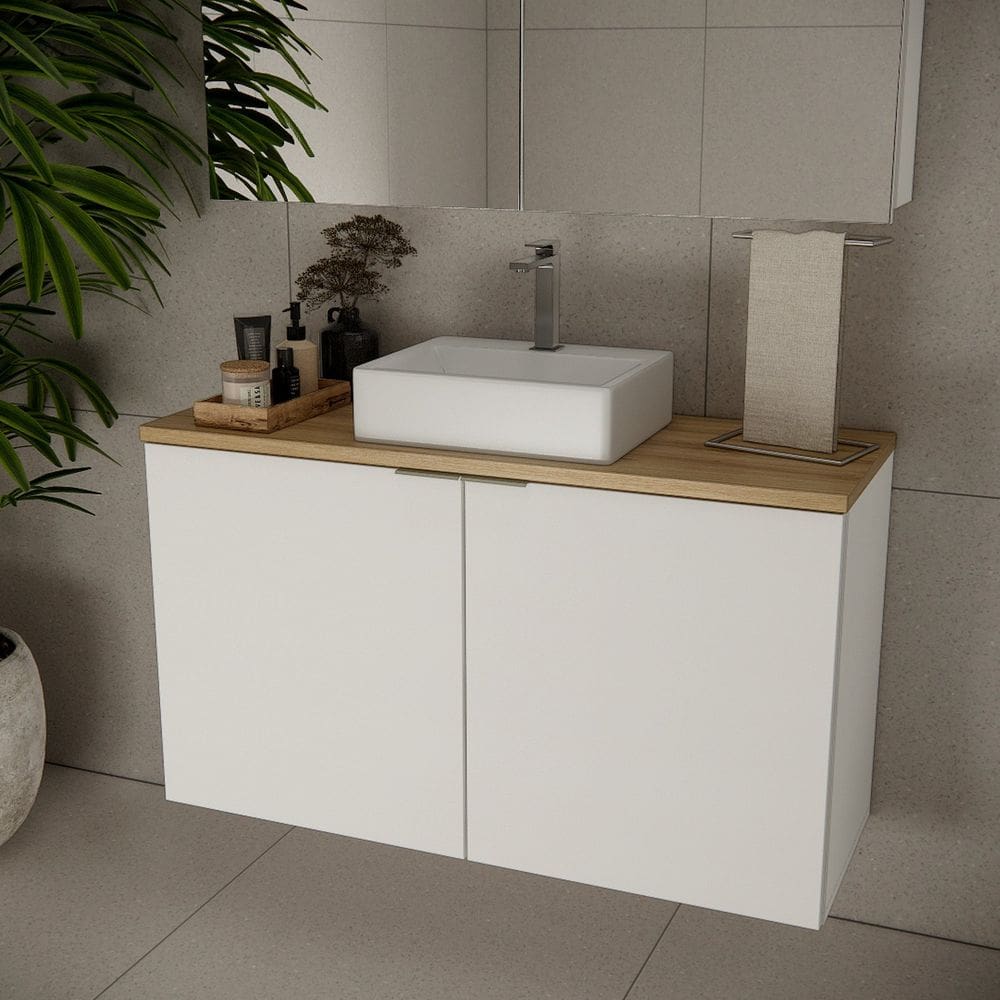 Gabinete de Banheiro 65cm X 110cm Marrom Branco / Carvalho