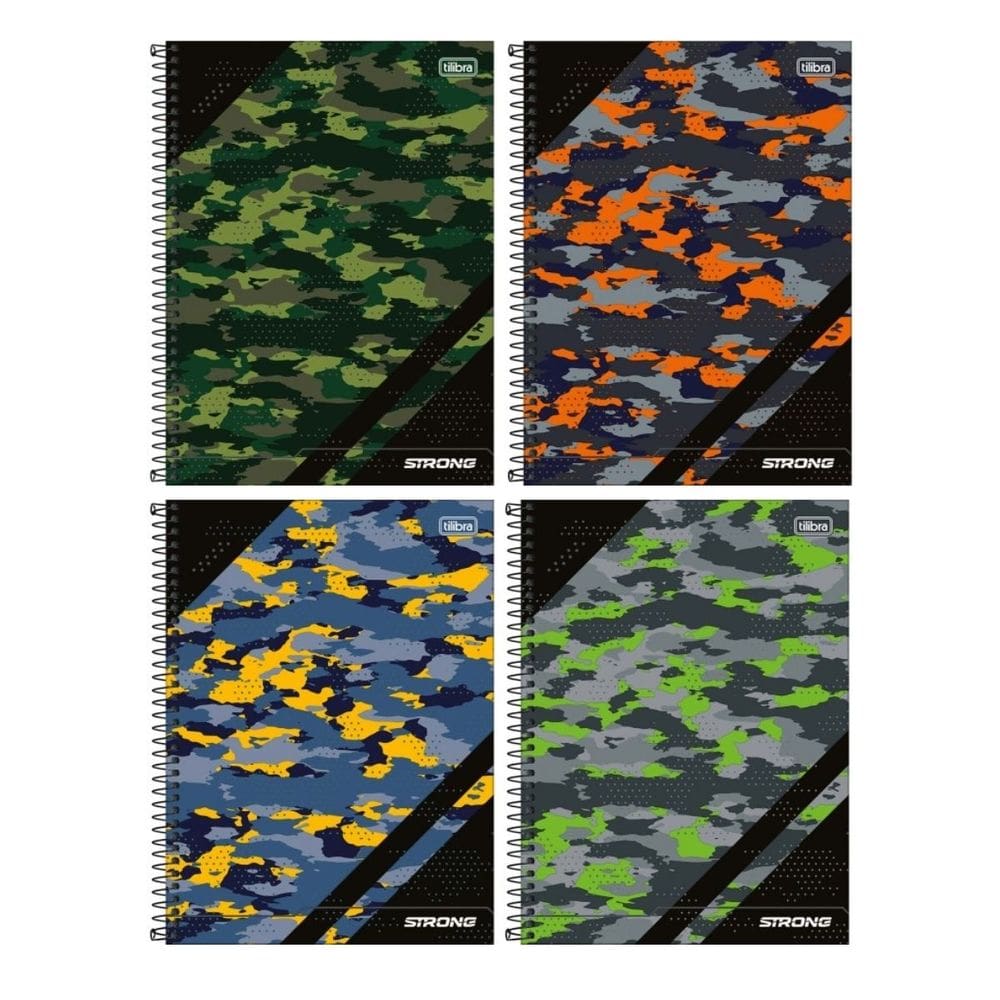Kit com 4 Cadernos Universitário Espiral Tilibra com 80 Folhas Pautadas Strong Masculino Escolar