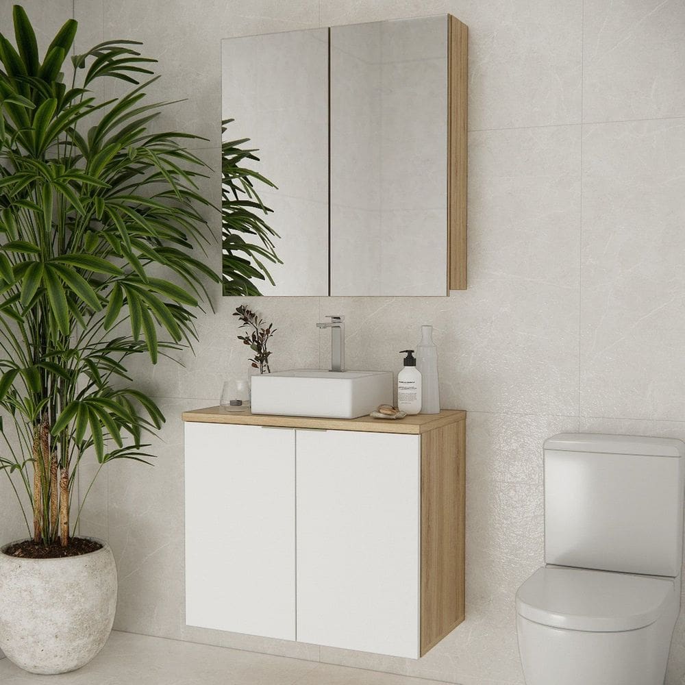 Conjunto de Banheiro com Cuba 75cm X 145cm Marrom Carvalho / Branco
