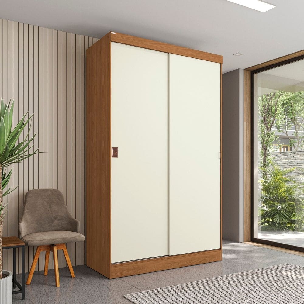 Guarda-roupa Casal de 2 Portas Móveis Kappesberg Canela/Off White