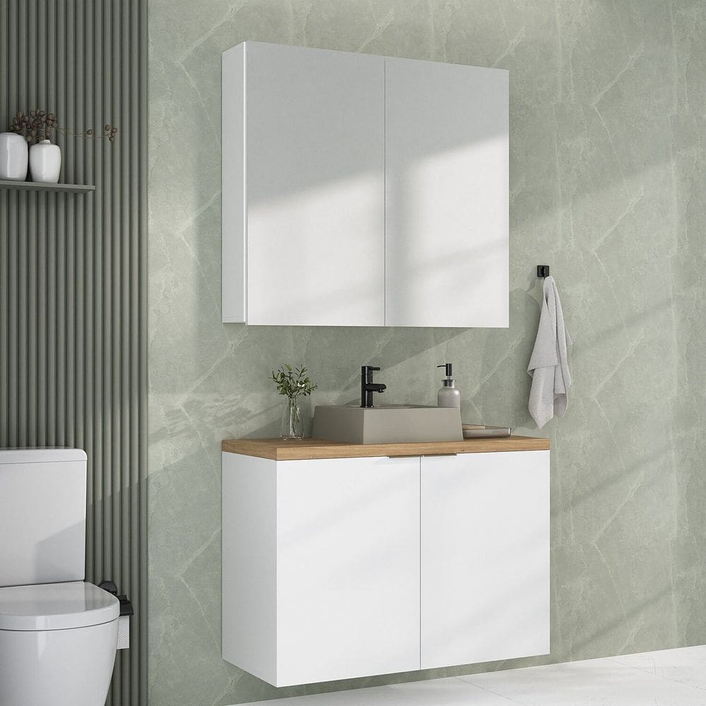 Conjunto de Banheiro 90cm X 145cm Marrom Branco / Carvalho