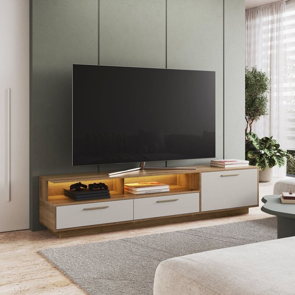 Rack para Tv 75 Polegadas com Iluminação Led Ravenna Sala de Estar Arenas/ Mel