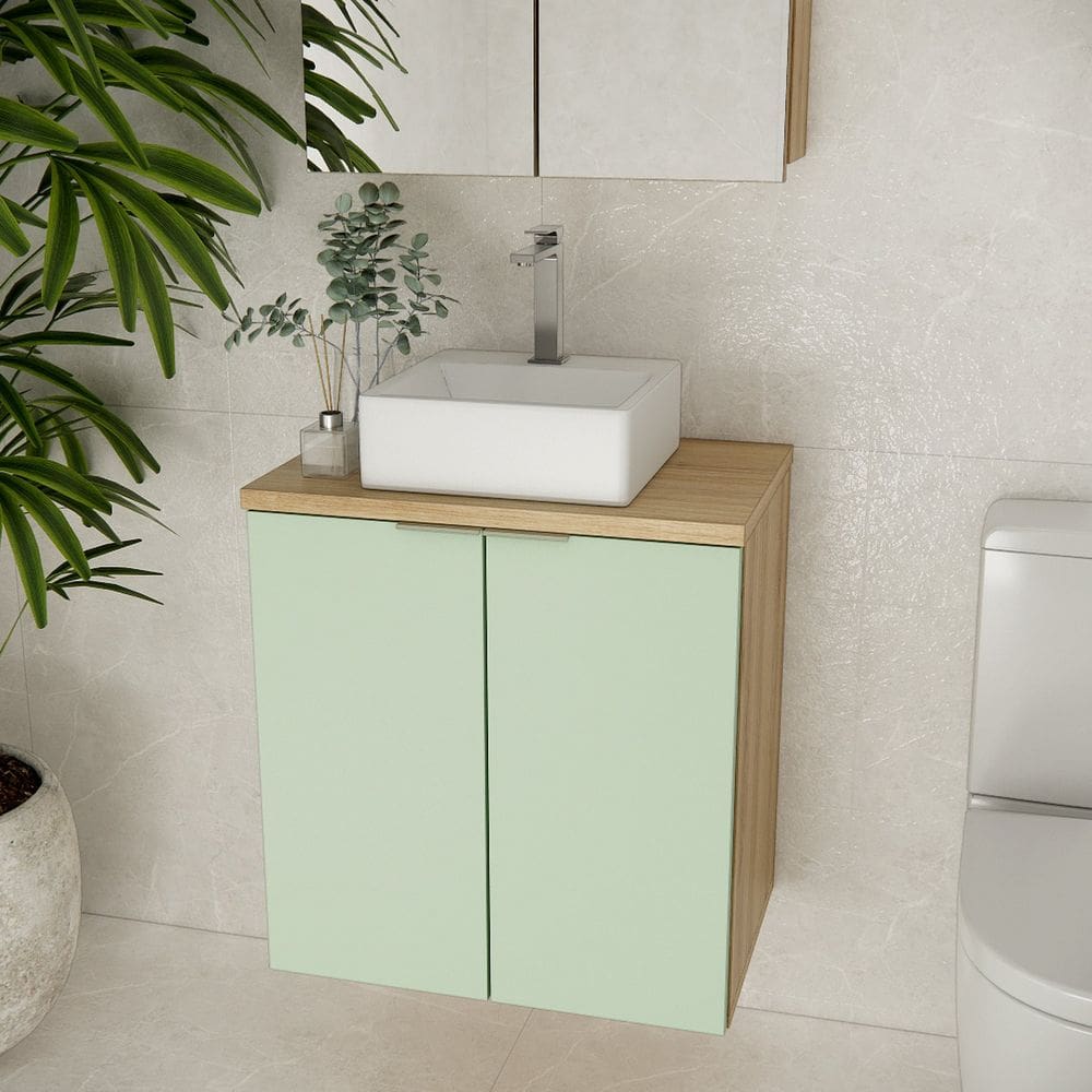 Gabinete de Banheiro 60cm Gab4008 Marrom Carvalho / Verde