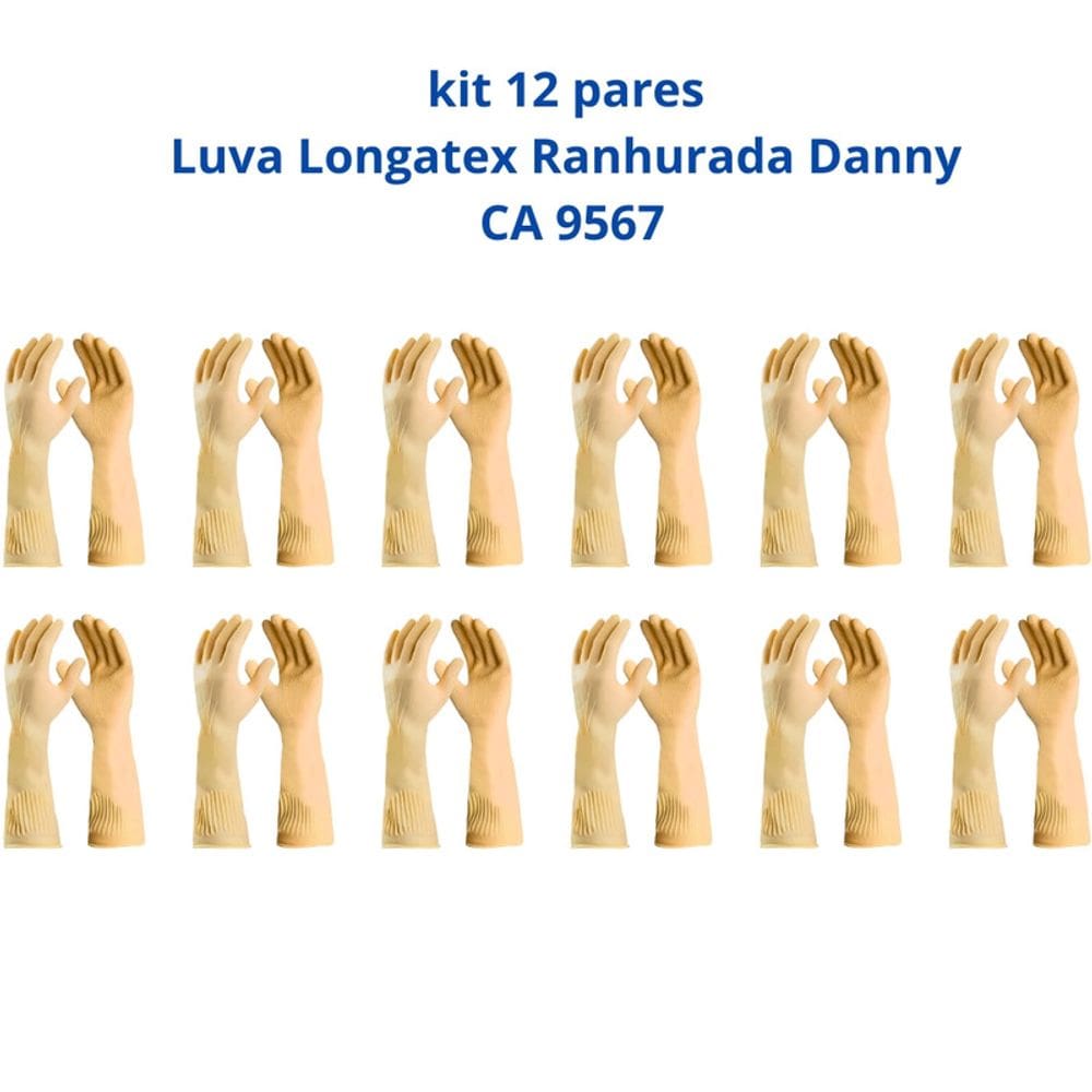 Kit 12 Luva Longatex Ranhurada Danny CA 9567