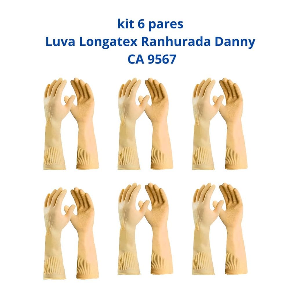 Kit 06 Luva Longatex Ranhurada Danny CA 9567