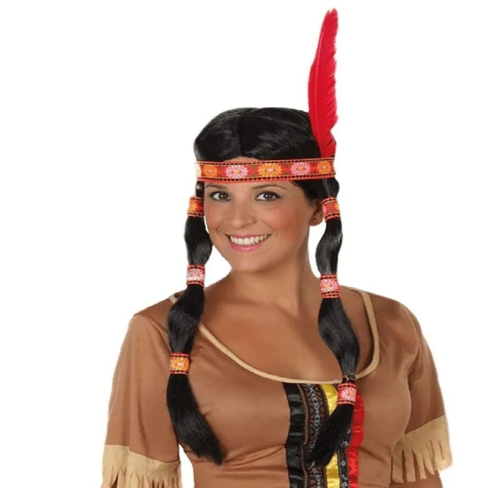 Peruca De Índia Com Faixa E Pena Acessório Fantasia Festas