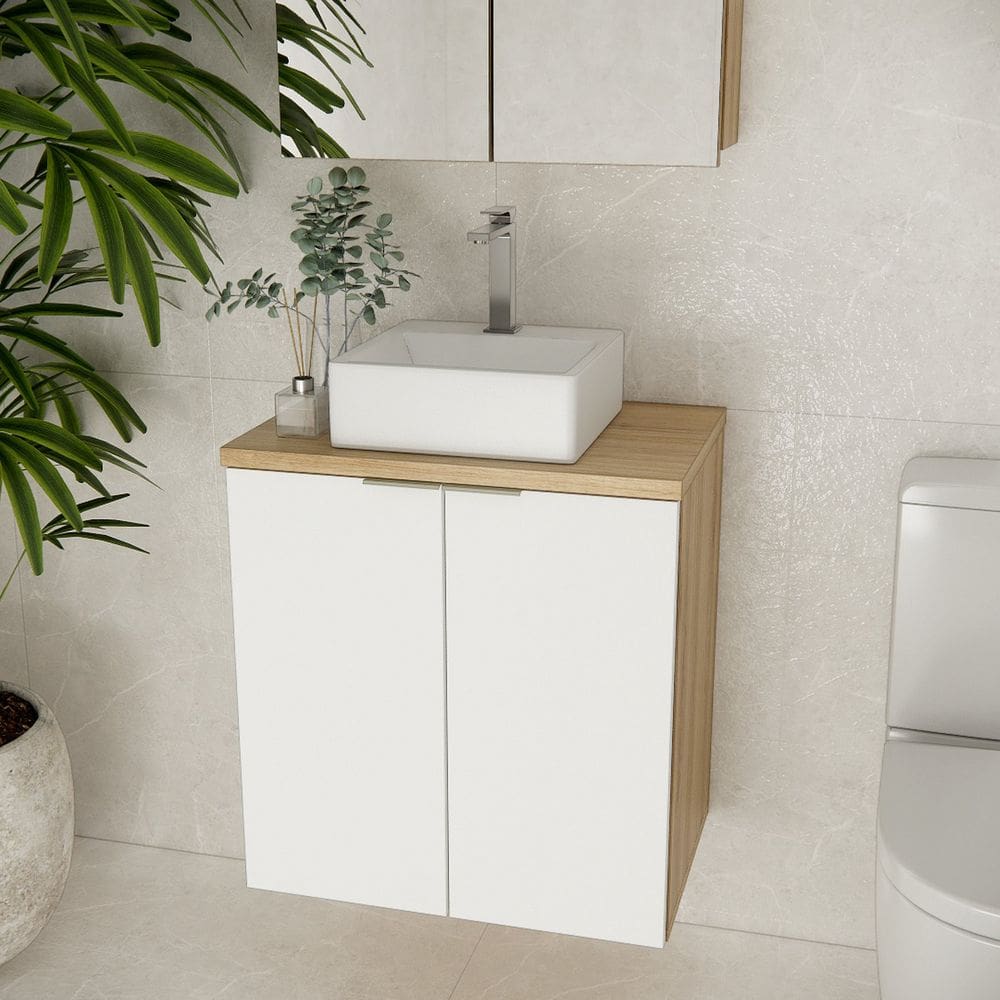Gabinete de Banheiro 60cm Gab4008 Marrom Carvalho / Branco
